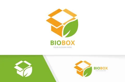 Vector box and leaf logo combination. Package and eco symbol or icon. Unique Stock Illustration