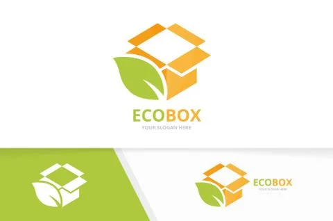 Vector box and leaf logo combination. Package and eco symbol or icon. Unique Stock Illustration
