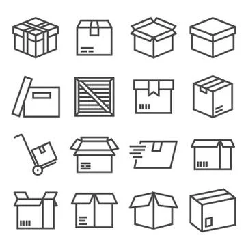 Vector box and parcel icons set for business Stock Illustration