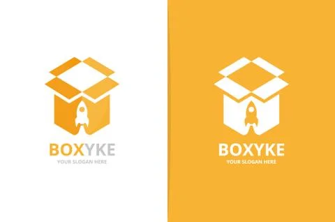Vector box and rocket logo combination. Unique delivery and flight logotype Stock Illustration