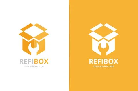 Vector box logo combination. Package and repair symbol or icon. Unique delivery Stock Illustration