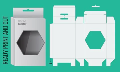 Vector box with Shelf Hanging Holes and Die cut Layout. Stock Illustration