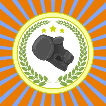 Vector Boxing Icon with Green Wreath and Yellow Stars. Award Icon. Placemen.. Stock Illustration