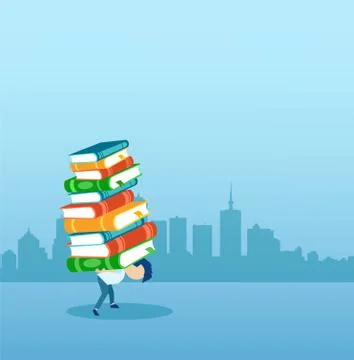 Vector of a boy carrying on his back a pile of books Stock Illustration