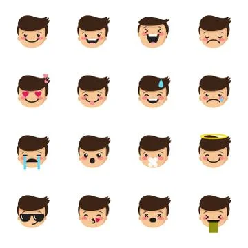 Vector boy emoticons collection. Cute kid emoji set Stock Illustration
