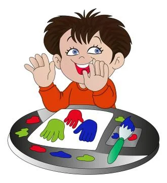 Vector of boy finger painting. Stockillustratie