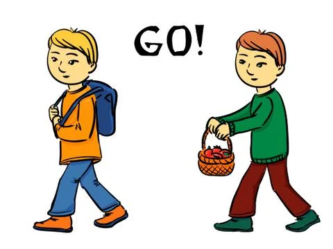 Vector boy go - with basket and with backpack Stock Illustration