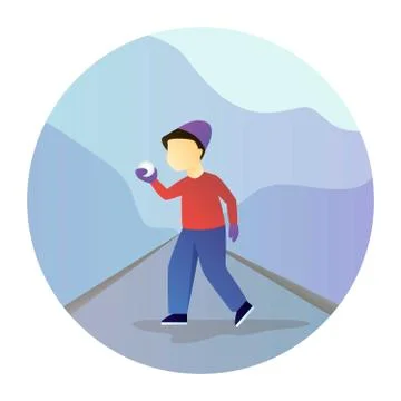 Vector boy having fun with snow outdoors. Stock Illustration