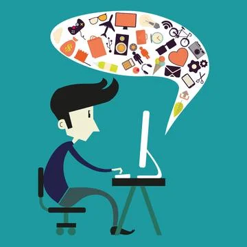 Vector boy sitting at computer in flat style Vector boy sitting at compute... Stock Photos