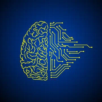 Vector : Brain and electronic circuit on blue background Stock Illustration