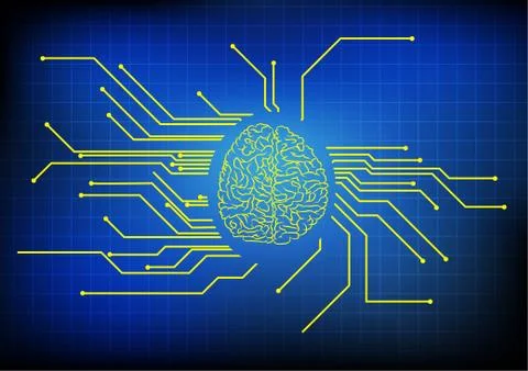 Vector : Brain and electronic circuit on blue background Illustrazione stock