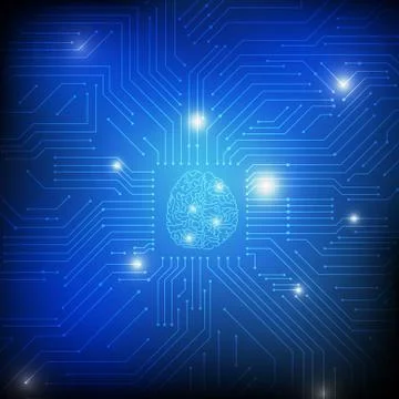 Vector : Brain and electronic circuit on blue background Stock Illustration