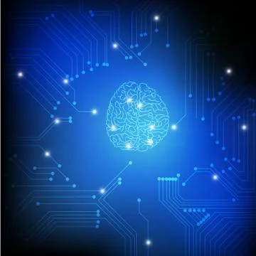 Vector : Brain and electronic circuit on blue background Stock Illustration