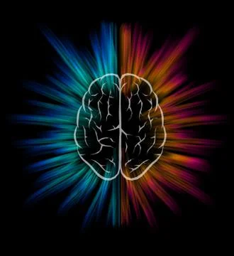 Vector brain and explosion on black background. Stock Illustration