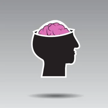 Vector : Brain and head logo on gray background Stock Illustration