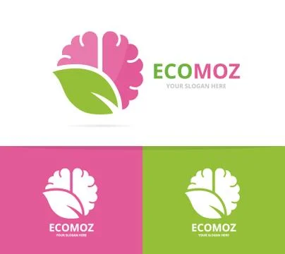 Vector brain and leaf logo combination. Education and eco symbol or icon. Unique Stock Illustration