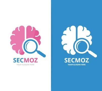 Vector brain and loupe logo combination. Education and magnifying symbol or icon Stock Illustration