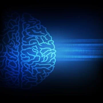 Vector : Brain with binary number on blue background Stock Illustration