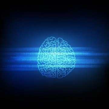 Vector : Brain with binary number on blue background Stock Illustration