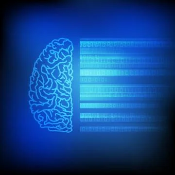 Vector : Brain with binary number on blue background 스톡 일러스트