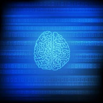 Vector : Brain with binary number on blue background Stock Illustration