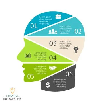 Vector brain flat infographic. Template for human head diagram, artificial Stock Illustration