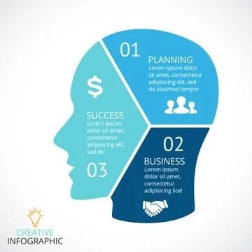 Vector brain infographic. Template for human head diagram, minds graph Stock Illustration