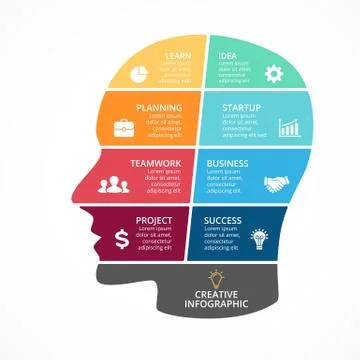 Vector brain infographic. Template for human head diagram, artificial Stock Illustration