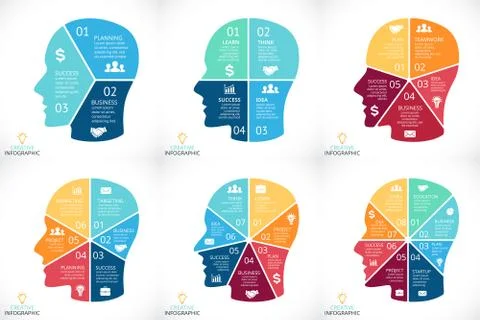 Vector brain infographics set. Template for human head diagram, graph Stock Illustration