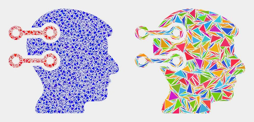 Vector Brain Interface Links Mosaic Icon of Triangle Elements イラスト素材