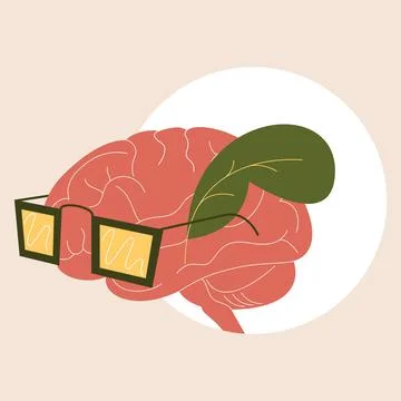 Vector brain with leaf in matte style Stock Illustration