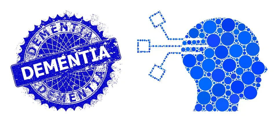 Vector Brain Link Composition of Small Circles with Scratched Dementia Badge Ilustración de archivo