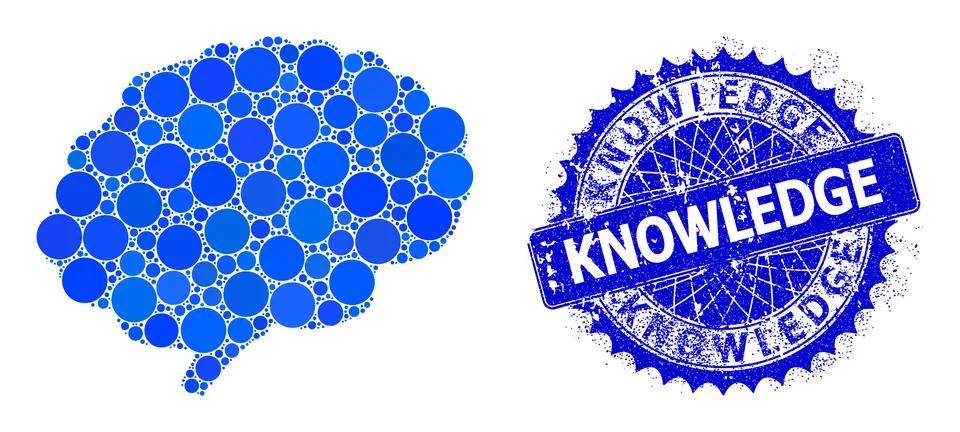 Vector Brain Organ Composition of Small Circles with Distress Knowledge Stamp Ilustración de archivo