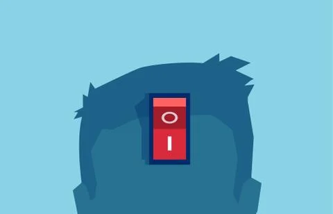 Vector of a brain power switch, turned on working fine, awake. Stock Illustration
