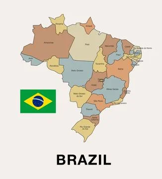 Vector Brazil map with  flag isolated on beige background Stock Illustration