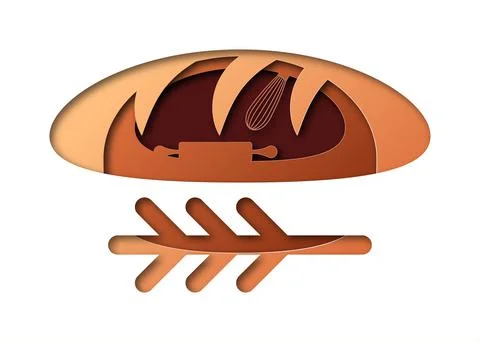 Vector bread in paper art style Stock Illustration