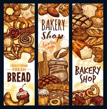 Vector bread sketch banners for bakery shop Stock Illustration