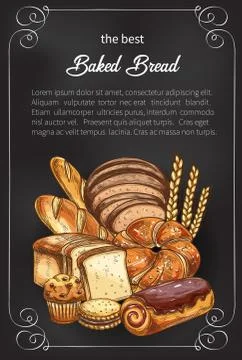 Vector bread sketch poster for bakery shop イラスト素材