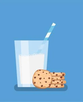 Vector breakfast illustration with chocolate chip cookies and glass of milk Stock Illustration