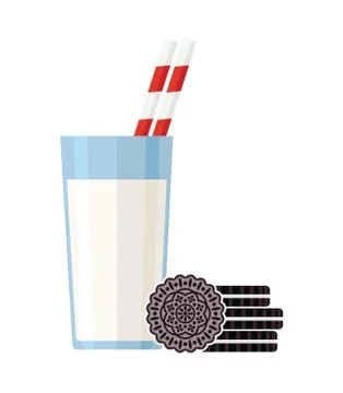 Vector breakfast illustration, glass of milk and oreo cookies Stock Illustration