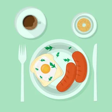 Vector breakfast time illustration with flat icons.  Stock Illustration
