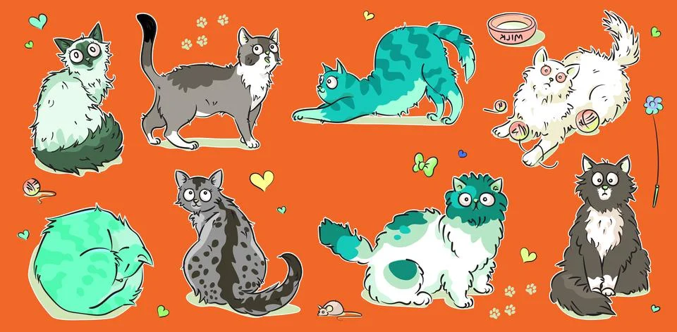 Vector Breed cats in different poses Stock Illustration