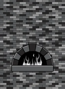 Vector brick oven with burning fire Illustrazione stock