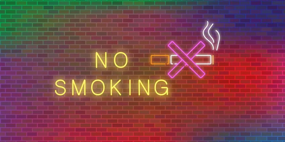 Vector Brick Wall Background. Neon NO SMOKING sign. Abstract Colorful Brick P Stock Illustration