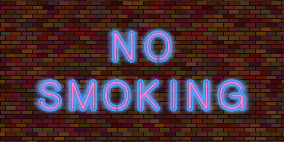 Vector Brick Wall Background. Neon NO SMOKING sign. Abstract Dark Brick Patte 스톡 일러스트