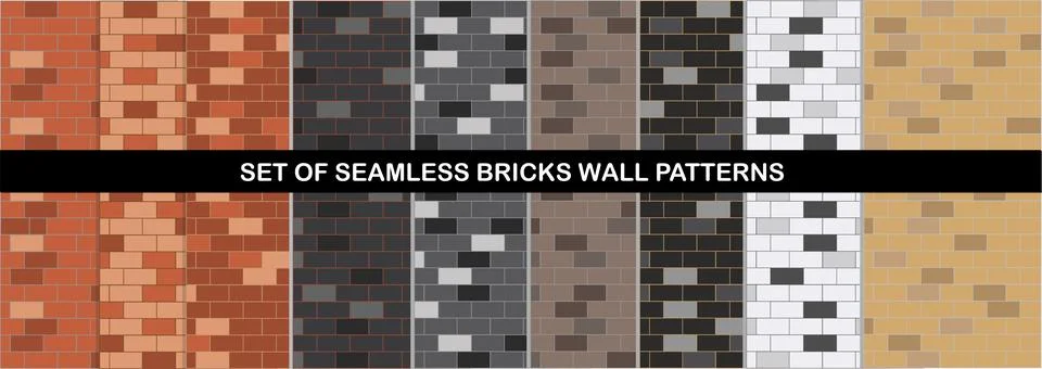 Vector brick wall seamless background set. Illustrazione stock
