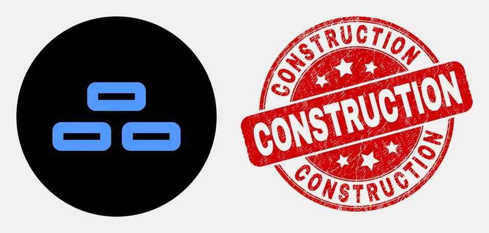 Vector Bricks Icon and Distress Construction Stamp Stock Illustration