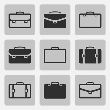 Vector briefcase black icons set Stock Illustration