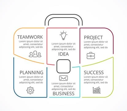 Vector briefcase linear infographic. Template for bag diagram, graph Stock Illustration