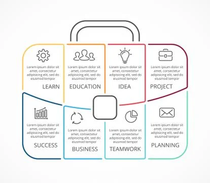 Vector briefcase linear infographic. Template for bag diagram, graph Stock Illustration